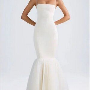 Oh Polly ADELPHA Tulle Hem Fishtail Gown in Ivory